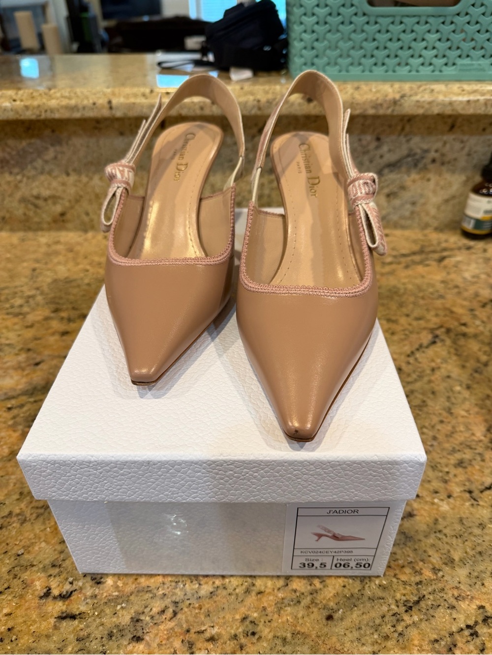 Dior Nude Beige Pointed-Toe Slingback Pumps with Bow
